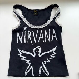 Nirvana Black Cotton Tank Top with Lace Trim. Size S